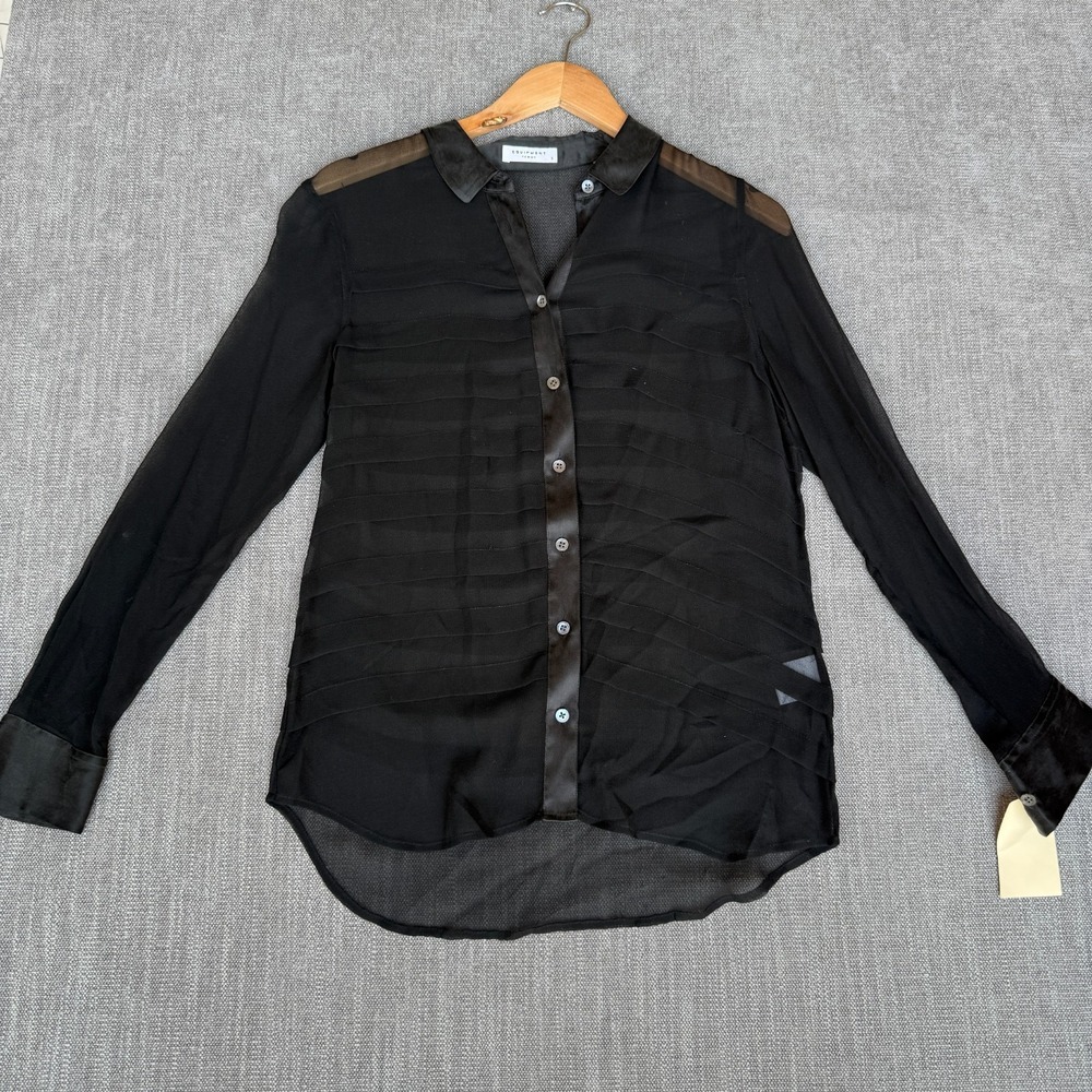 Equipment Femme Shirt Top Womens Small Black Silk Sheer Tiered Pleated Button Up